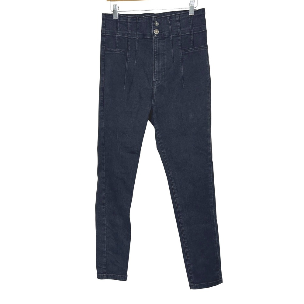 Free People Jeans Womens 32 Black High Rise Skinny Corset Waist Edgy‎ Grunge